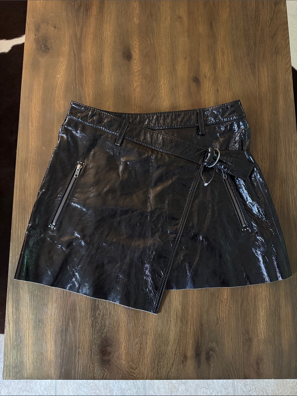 Ksubi black patent leather asymmetrical mini skirt size 29